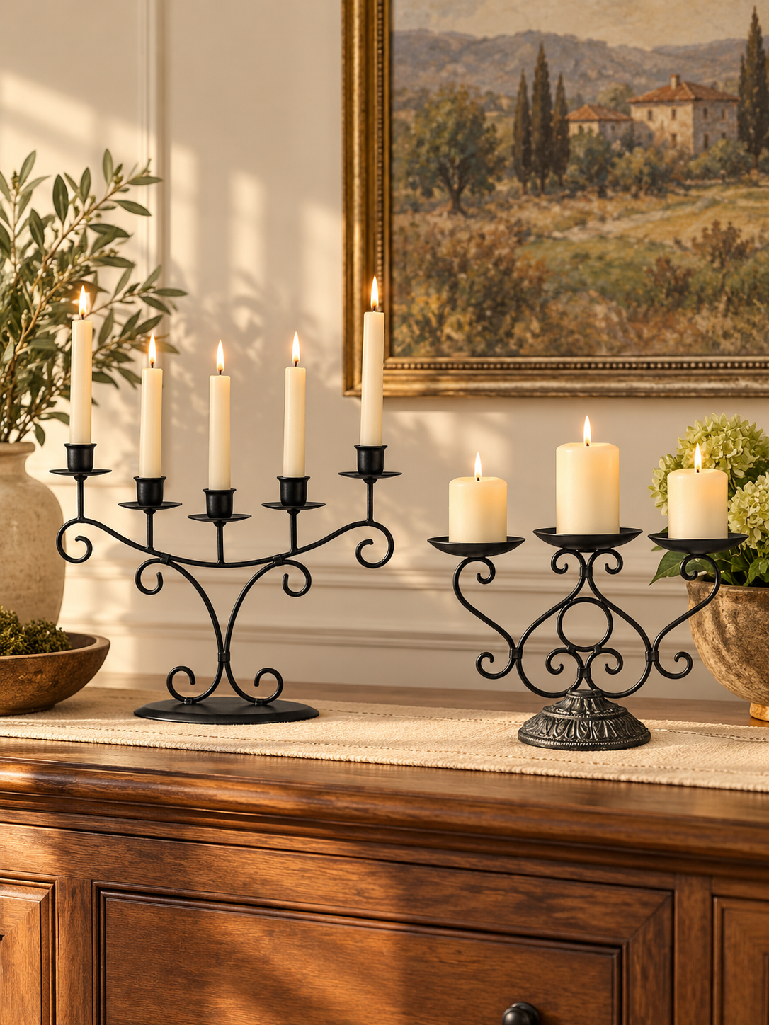 Estate Elegance: Ornate Wrought-Iron Candleholder Set
