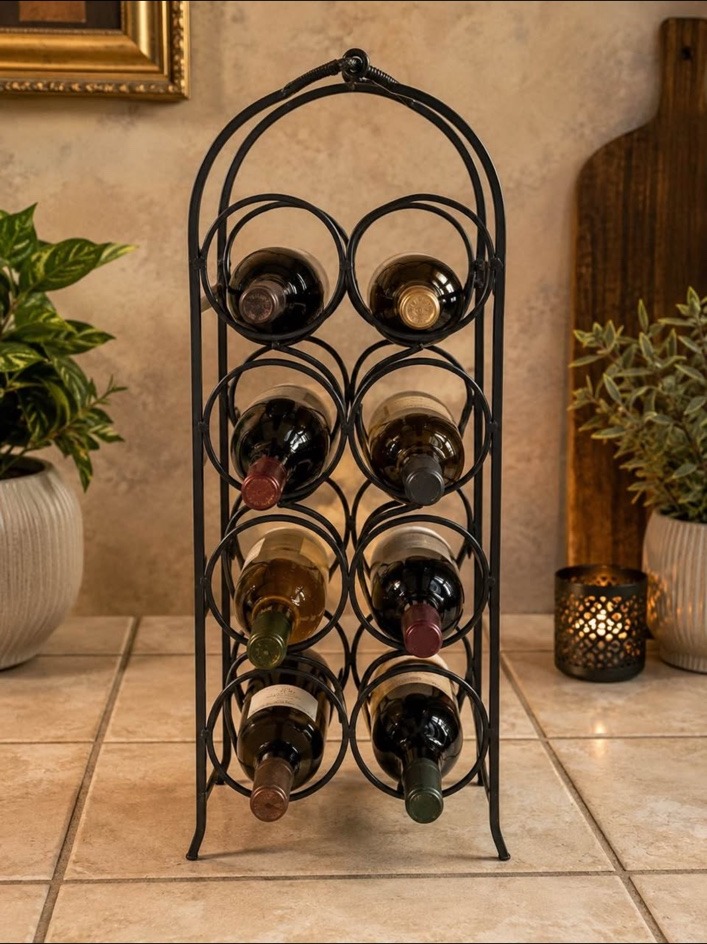 Black Scrollwork Eight-Bottle Wine Rack
